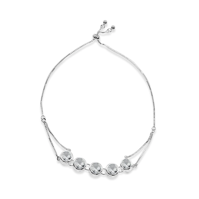 Pulseira de Prata Leve com Cinco Zircônias Cristal