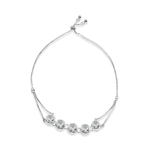 Pulseira de Prata Leve com Cinco Zircônias Cristal
