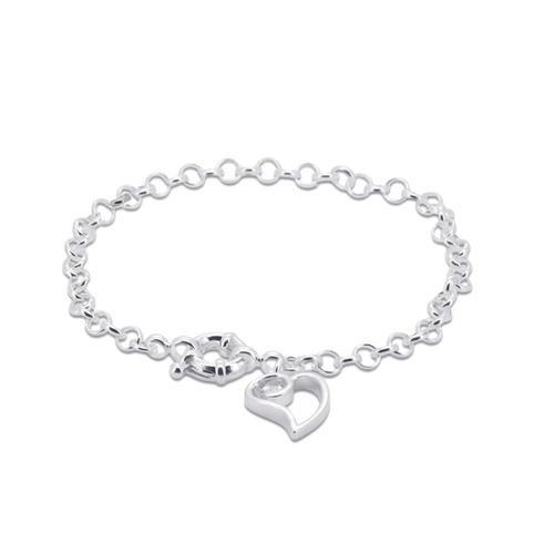 Pulseira De Prata Leve Portuguesa Com Coração Vazado e Zircônia Cristal
