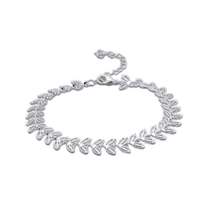 Pulseira De Prata Leve Com Folhas Diamantadas