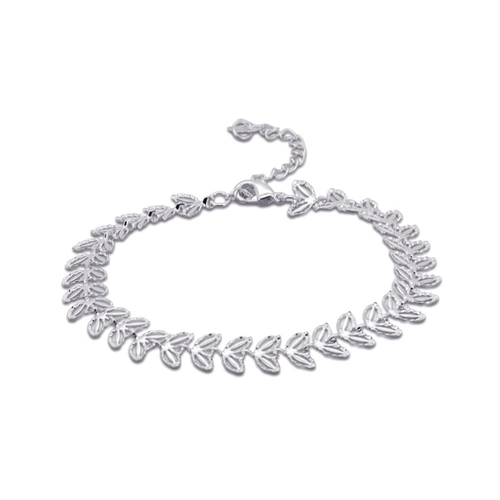 Pulseira De Prata Leve Com Folhas Diamantadas