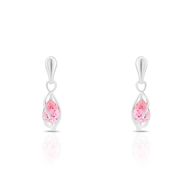 Brinco De Prata Leve Balanço com Gota de Zircônia no Tom Rosa