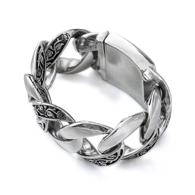 Pulseira Big Gourmette com Elo Trabalhado com Resina Preta