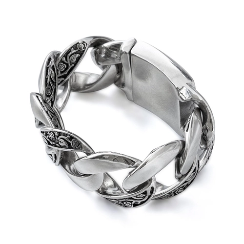Pulseira Big Gourmette com Elo Trabalhado com Resina Preta