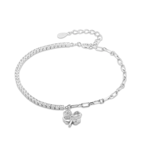 Pulseira de Prata Riviéra com Trevo de  Zircônia Cristal