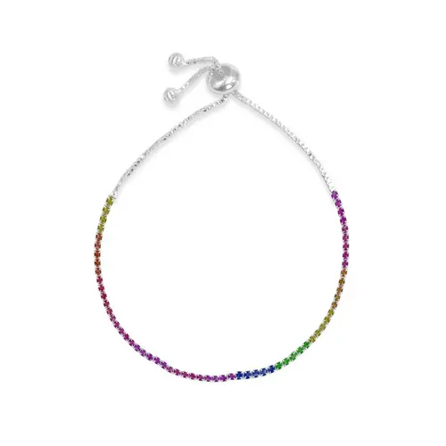 Pulseira de Prata Riviera com Zircônia Colorida e Fecho Regulável