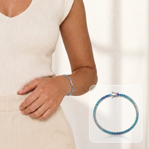 Pulseira Riviera com Zircônias Cristal, Safira e Topázio