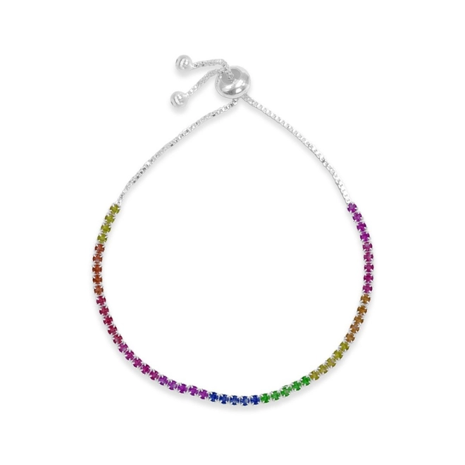 Pulseira de Prata Riviéra com Zircônia Colorida e Fecho Regulável