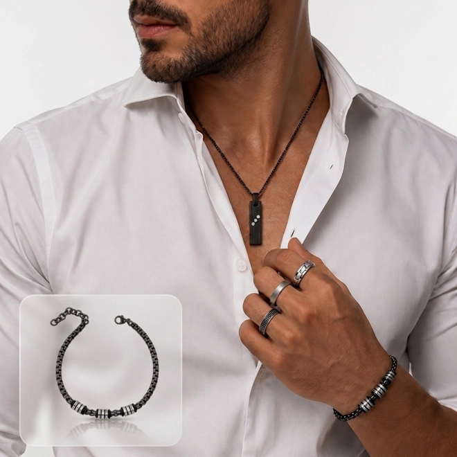 Pulseira Carbonada Trabalhada com Detalhes em Cauciu