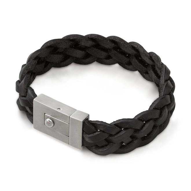 Pulseira de Couro Trançado Preto
