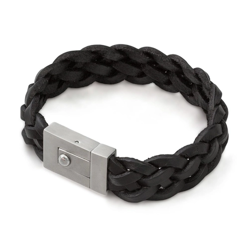 Pulseira de Couro Trançado Preto