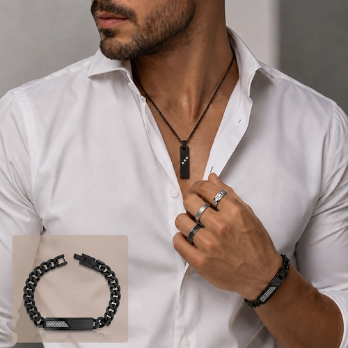 Pulseira com Elos Carbonados e Placa Fibra de Carbono