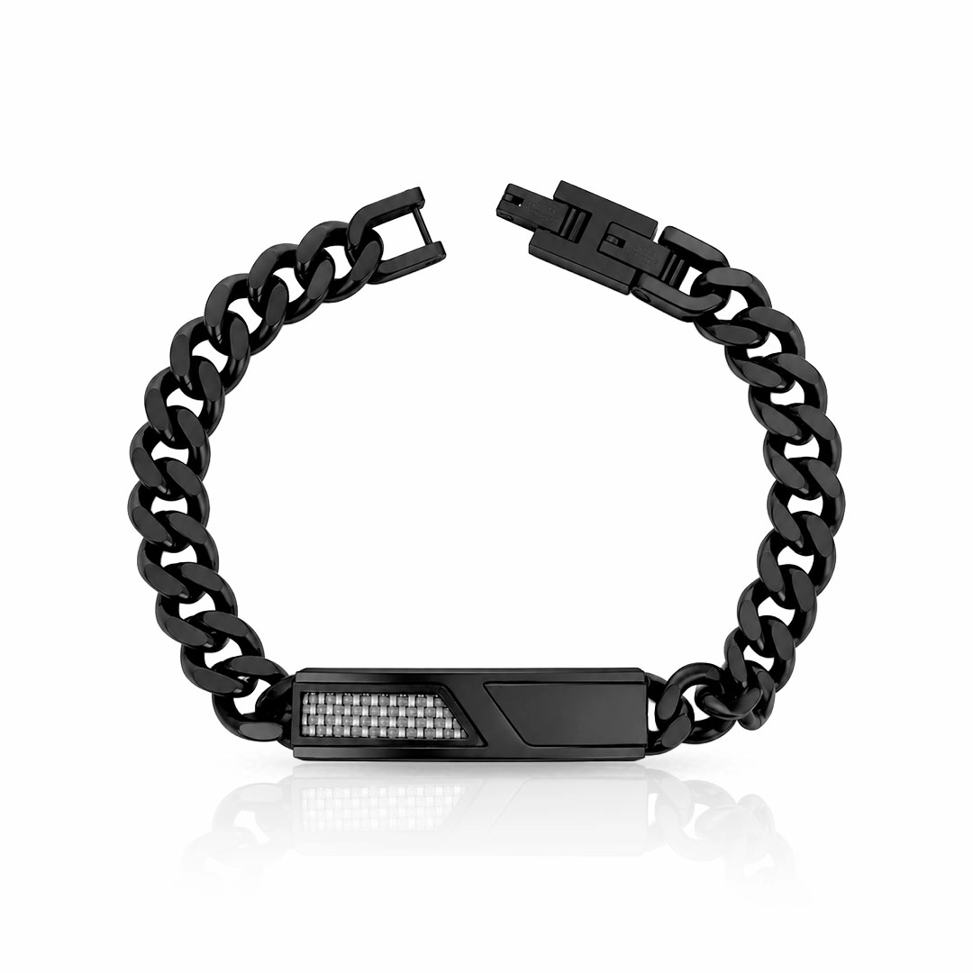 Pulseira com Elos Carbonados e Placa Fibra de Carbono