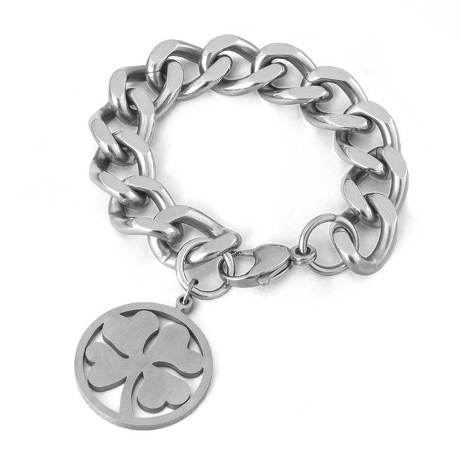 Pulseira em Malha Gourmette Grossa com Trevo