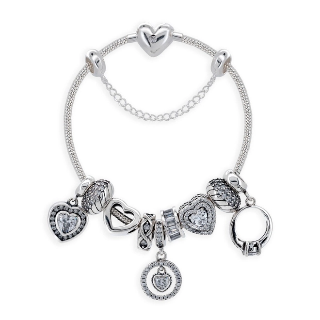 Pulseira de Prata com Berloques Symbol e Zircônia Cristal