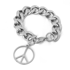 Pulseira em Malha Gourmette Grossa com Símbolo da Paz