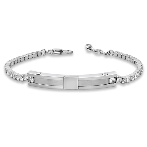 Pulseira Riviéra com Zircônias Cristal e Placa Fosca Trabalhada