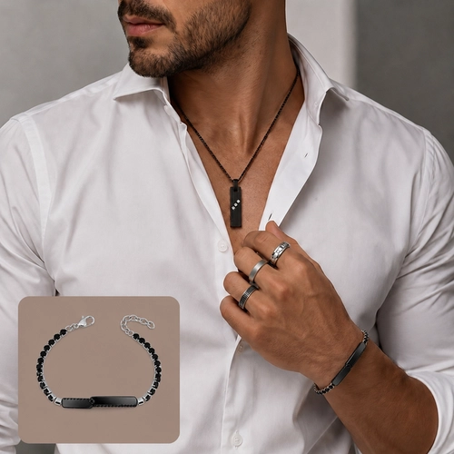 Pulseira Riviera Zircônia Ônix com Placa Carbonada
