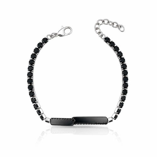 Pulseira Riviera Zircônia Ônix com Placa Carbonada