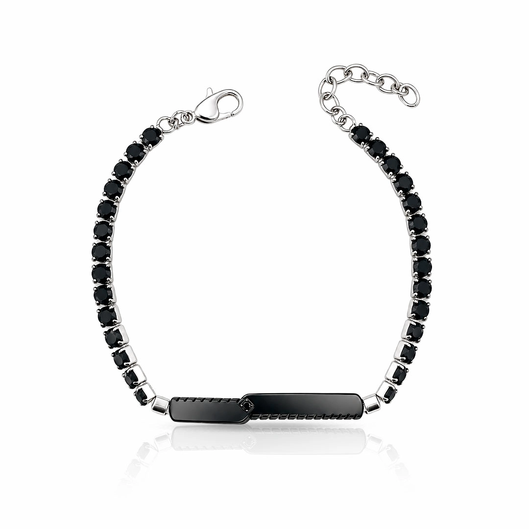 Pulseira Riviera Zircônia Ônix com Placa Carbonada