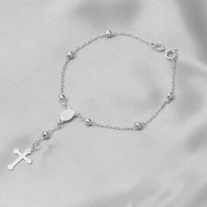 Pulseira de Prata Terço com Nossa Senhora das Graças