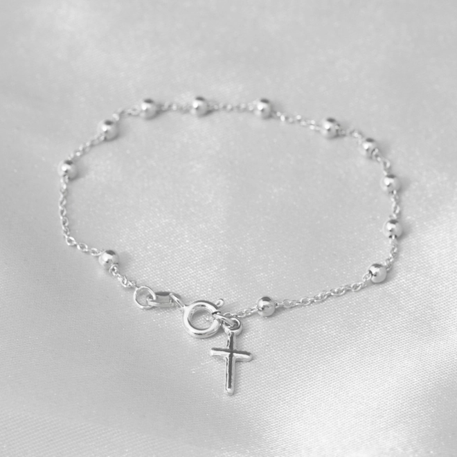Pulseira de Prata Terço com Cruz