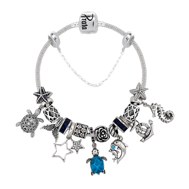 Pulseira De Prata Com Berloques Mar E Zircônias