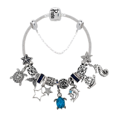 Pulseira De Prata Com Berloques Mar E Zircônias
