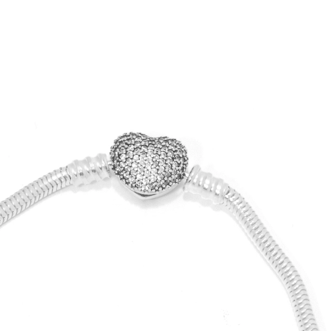 Pulseira de Prata com Fecho Coração e Zircônia Cristal