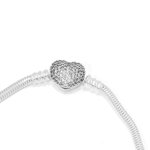 Pulseira de Prata com Fecho Coração e Zircônia Cristal