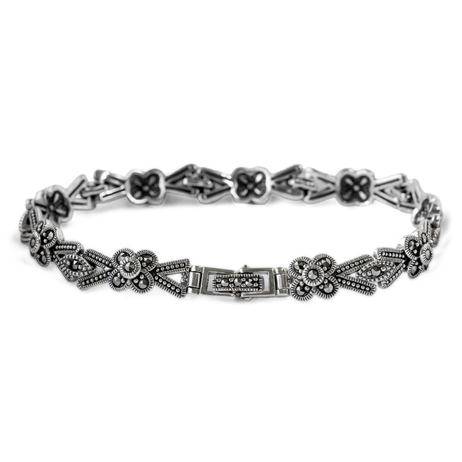 Pulseira de Prata Flores com Marcassitas