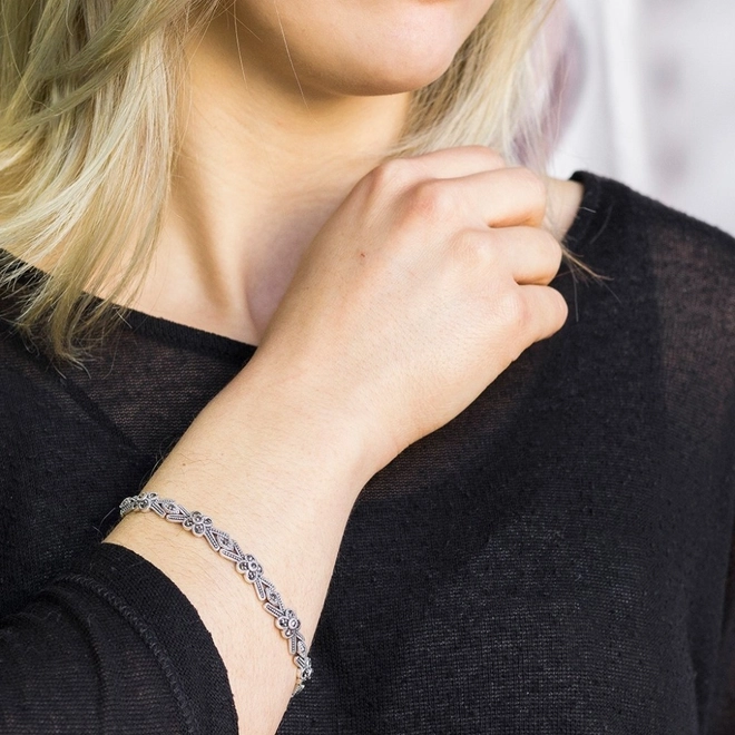 Pulseira de Prata Flores com Marcassitas