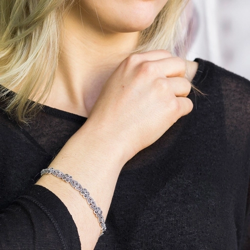 Pulseira de Prata Flores com Marcassitas