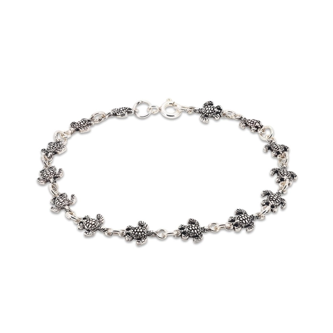 Pulseira em Prata com Tartarugas Envelhecidas
