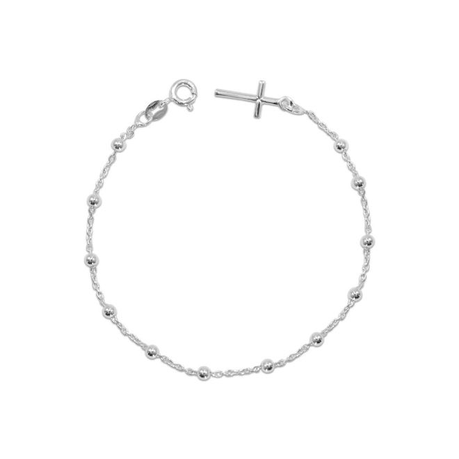 Pulseira de Prata Terço com Cruz Lisa Espelhada