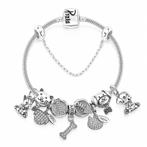 Pulseira De Prata com Berloques de Pets