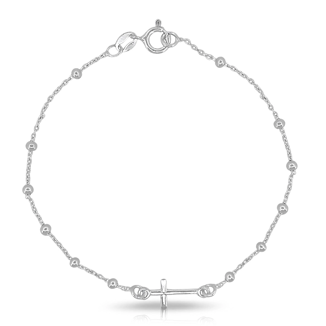 Pulseira Estilo Terço com Cruz Espelhada