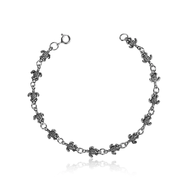 Pulseira em Prata Com Tartarugas Envelhecidas