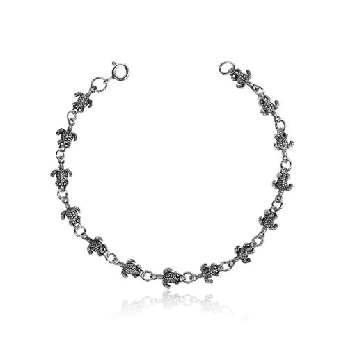 Pulseira em Prata Com Tartarugas Envelhecidas