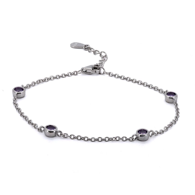 Pulseira de Prata Com Zircônias Ametistas Redondas