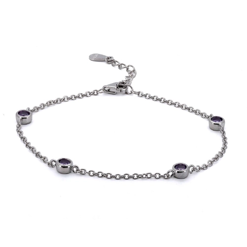 Pulseira de Prata Com Zircônias Ametistas Redondas