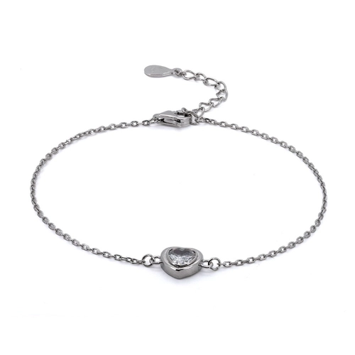 Pulseira de Prata Com Coração de Zircônia Cristal