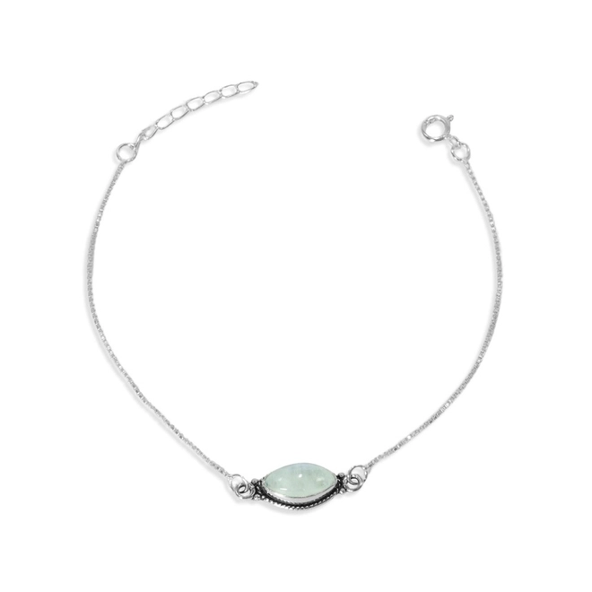 Pulseira de Prata com Malha Veneziana e Pedra da Lua Navete