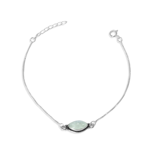 Pulseira de Prata com Malha Veneziana e Pedra da Lua Navete