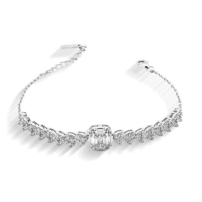 Pulseira de Prata Retangular em Zircônias Cristal