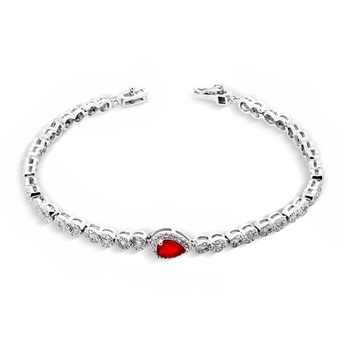 Pulseira de Prata com Gota de Zircônia Rubi e Zircônia Cristal
