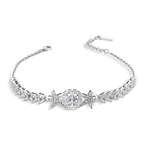 Pulseira de Prata com Flor e  Zircônias Cristal