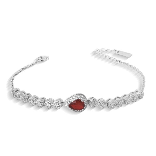 Pulseira de Prata Gota com Zircônia Rubi