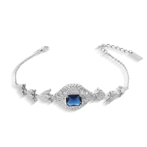 Pulseira de Prata com Zircônia Safira Retangular e Zircônia Cristal
