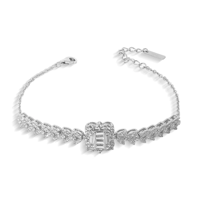 Pulseira de Prata com Folhas e Zircônias Cristal